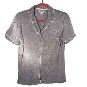 DKNY Pajama Top Short Sleeve Button Down Gray